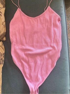 Forever 21 Pink Ribbed Spaghetti-Strap One-Piece